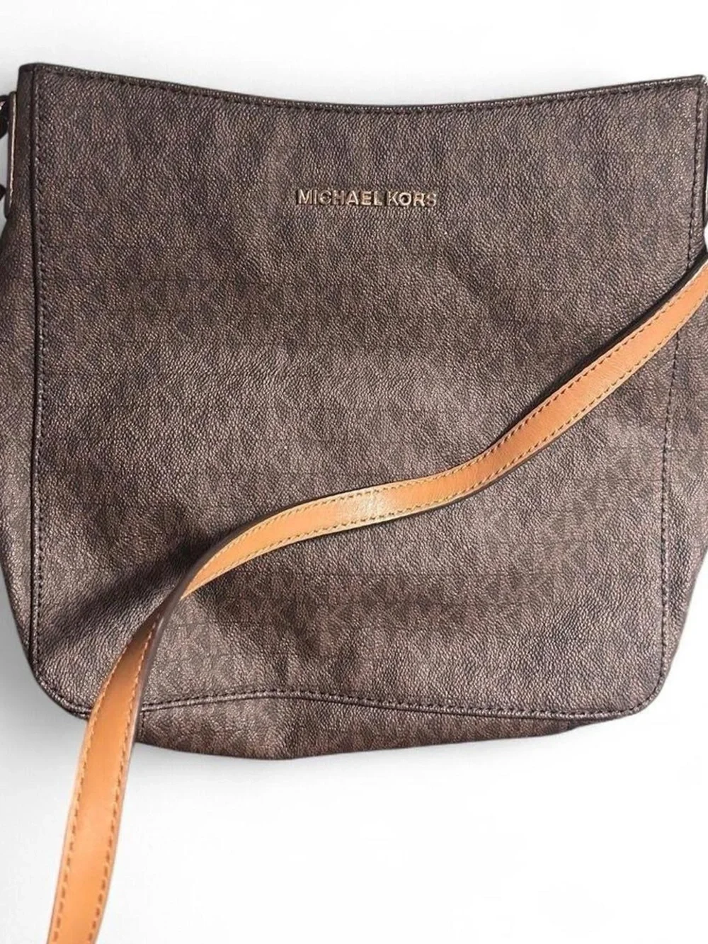 Michael Kors Dark Brown Signature Coated Canvas Jet Set Crossbody Messenger Bag